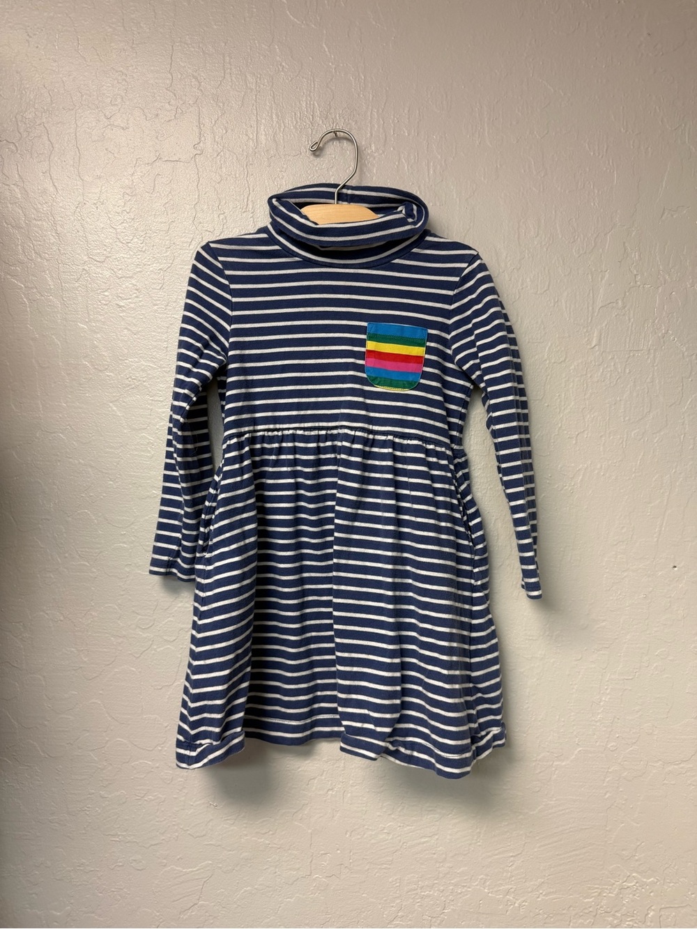 $19 ADD ON mini boden blue stripe dress turtleneck rainbow 6-7Y hanna andersson